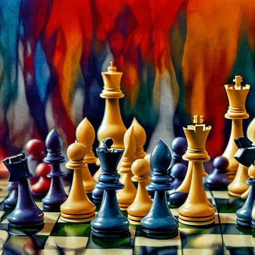 Prompt: Chess pieces talking to each other abstract art 