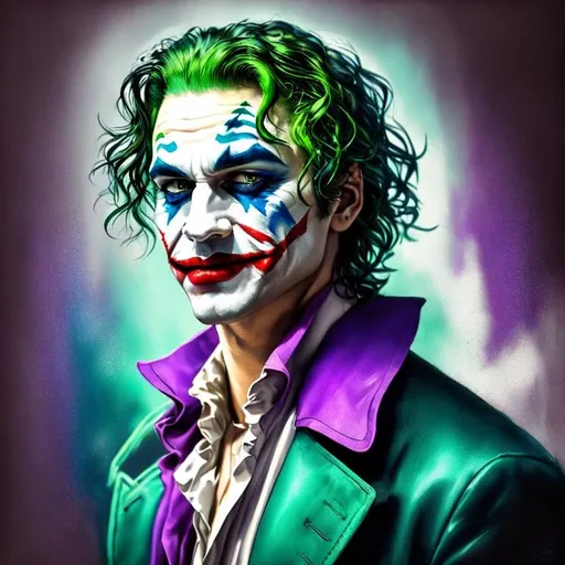 Prompt: fantasy, medieval, joker, UHD, 8k, high quality, ultra quality, perfect composition, trending art, trending on artstation, sharp focus, studio photo, intricate details, cinematic lighting, special effects, hyper realism, hyper realistic, Very detailed, high detailed face, high detailed eyes, oil painting, full body, full view