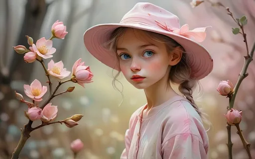 Prompt: whimsical watercolor, neve a primavera, pale pink and white soft diffused light fantasy Van Gogh Alex Grey Jean-Baptiste Monge Sherry Akrami muted colours Yossi Kotler Duy Huynh watercolor by Jean Haines - Steve Hanks - Georgia O'Kleeffe

