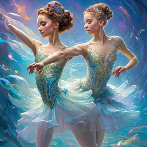 Prompt: The audience was captivated by the swirling iridescent colors of the ballerina's translucent costume as she moved in elegant pirouettes. 
Modifiers:
highly detailed digital painting elegant fantasy 8k high detail colourful Van Gogh Thomas Kinkade magical mystical dreamy Jessica Rossier anatomically correct