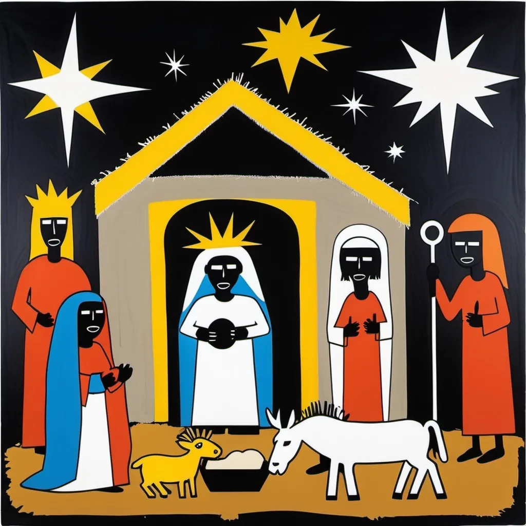 Prompt: Nativity scene in the style og Jean-Michel Basquiat