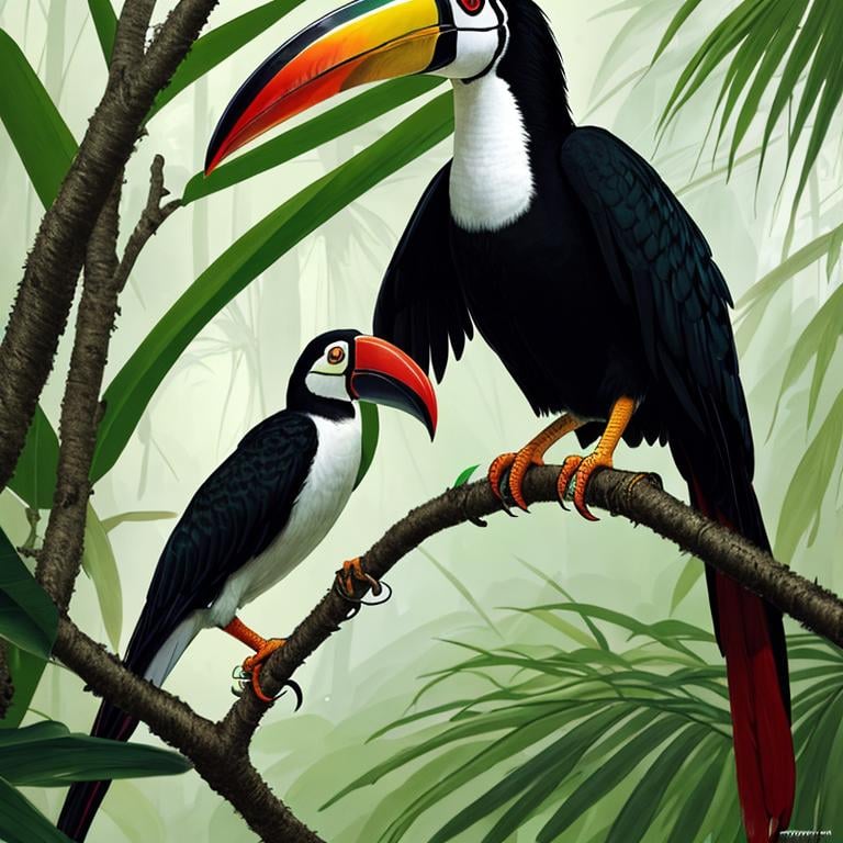 Prompt:  Bird book illustration an of an toucan, background misty dark jungle, cinematic, highly detailed, closeup, digital painting, highly chiseled features, fine body detail, high detail facial features, intricate, very sharp muscular detail, artstation, concept art, smooth, sharp focus, illustration, art By John James Audubon