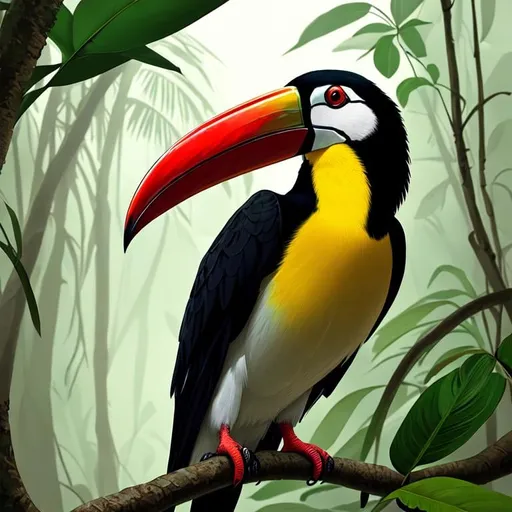 Prompt:  Bird book illustration an of an toucan, background misty dark jungle, cinematic, highly detailed, closeup, digital painting, highly chiseled features, fine body detail, high detail facial features, intricate, very sharp muscular detail, artstation, concept art, smooth, sharp focus, illustration, art By John James Audubon