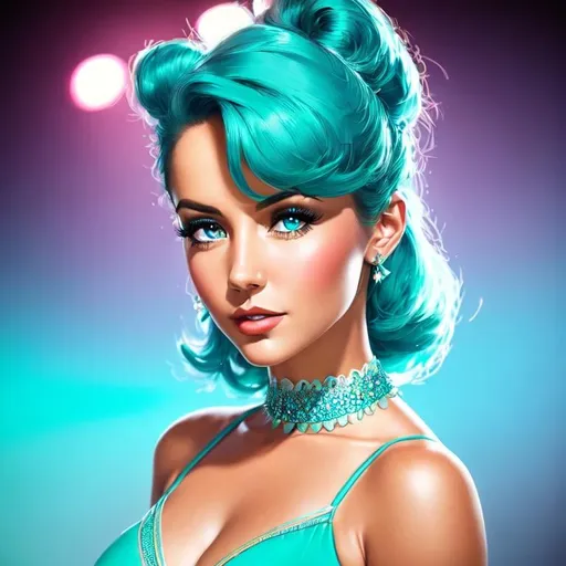 Prompt: a professional photograph of a female 1975 pin-up, optical illusion in background, sparkling turquoise color, exquisite detail, sharp-focus, intricately-detailed, award-winning photograph, low-contrast, high-sharpness, facial-symmetry, depth-of-field, unreal engine render, center image, dream-like, ultra high res, best quality, 8k, raw photo