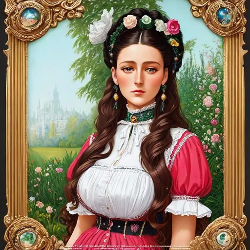 Prompt: portrait of a beautiful young long haired Victorian era woman, looks like Friesa Kahlo. English garden backdrop. Art Deco Fine Art illustration of ((Blake Lively)) as a stunning young and attractive #diaper-girl# Woman, ((wearing an adult diaper)) that is (designed to resemble a Pampers baby diaper). She loves wearing diapers, is an ABDL. The diaper should have a similar shape and design, with a white absorbent core, colored waistband, and cartoon characters or other playful graphics, adult diaper features include its high absorbency, softness, and comfort. The overall tone should be playful and lighthearted, with the goal of appealing to adults who want a diaper that is both functional and fun, trending on artstation., Artgerm, dramatic, moody lighting, characters 8K symmetrical, artstation, cinematic lighting, intricate details, 8k detail post processing, chiaroscuro --no dof --uplight:1.2), portrait, high detail, realistic, hyperrealistic, premium quality, digital painting, concept art, artistic, portrait