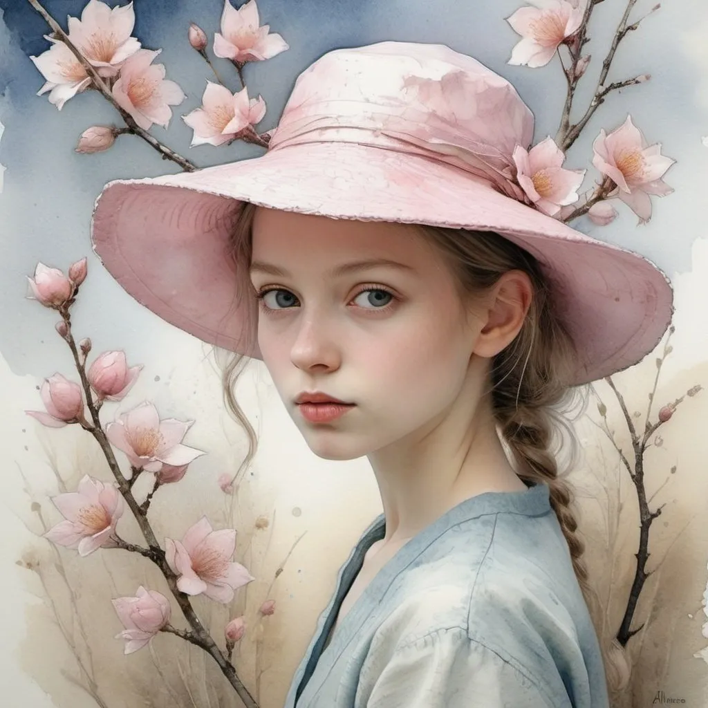 Prompt: whimsical watercolor, neve a primavera, pale pink and white soft diffused light fantasy Van Gogh Alex Grey Jean-Baptiste Monge Sherry Akrami muted colours Yossi Kotler Duy Huynh watercolor by Jean Haines - Steve Hanks - Georgia O'Kleeffe

