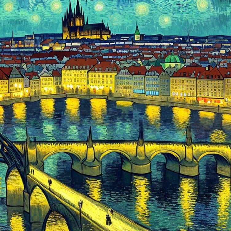 Prompt: city of Prague by van gogh