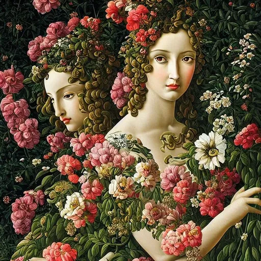 Prompt: Medusa in an beautiful garden, amandel blossem, fowers , highly detailed painting, intricate, high quality oil painting , woman Sandro Botticelli style 
