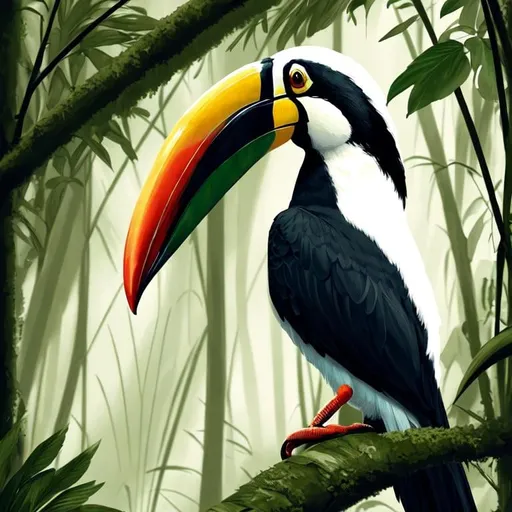 Prompt:  Bird book illustration an of an toucan, background misty dark jungle, cinematic, highly detailed, closeup, digital painting, highly chiseled features, fine body detail, high detail facial features, intricate, very sharp muscular detail, artstation, concept art, smooth, sharp focus, illustration, art By John James Audubon