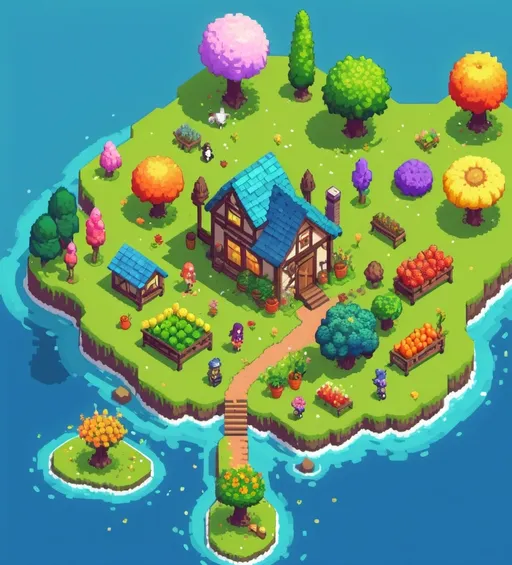 Prompt: monter girl farm isometric pixel art