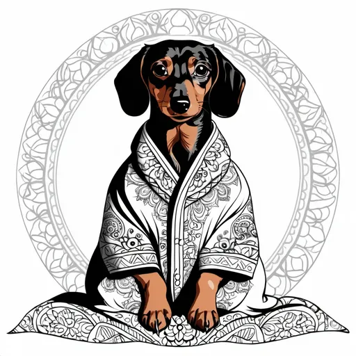 Prompt: meditating dachshund outline no
background robe black and white mendhi drawing