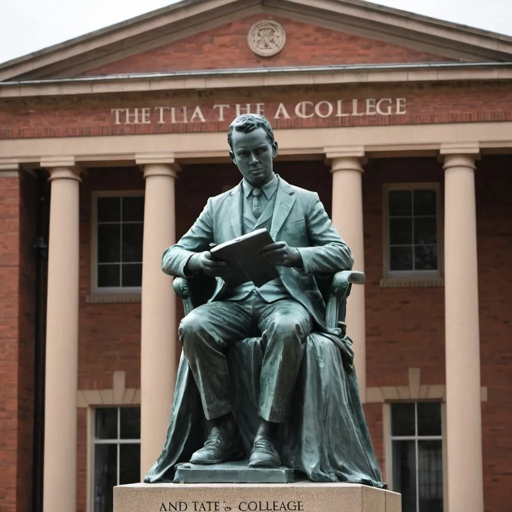 Prompt: Andrew Tate's statue in the college named A.N.D.T, the college name should be visible
