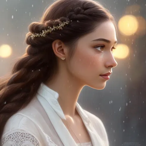 Prompt: Ultra realistic portrait of a girl, long dark brown hair with tiny braids in it, detailed amber eyes, subtle freckles, dark skin, neutral expression , high definition, realistic, detailed clothing, warm lighting, professional, long braids, realistic eyes, casual attire, high-res, warm tones, serious  expression, personalized details, seventeen year old women, dark hair, older woman, black hair, curvy