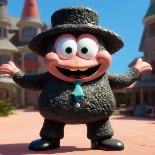 Prompt: pATRICK STAR FROM SPONGEBOB BUT HE IS MADE OF GRANITE AND HAS A TOPHAT