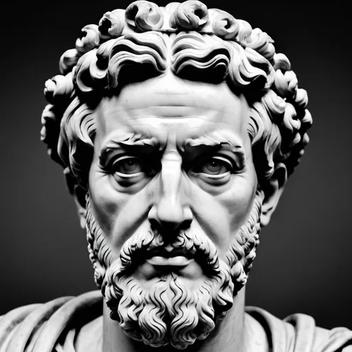 Prompt: a portrait of the stoic marcus aurelius in black and white 16:9 ratio”
