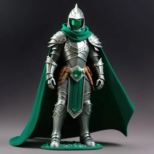 Prompt: Sci-fi Atlantian Knight with emerald shoulder cape and hood 