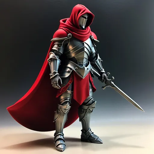 Prompt: Sci-fi Atlantian Knight with crimson shoulder cape and hood 