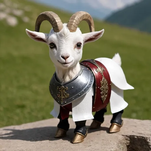 Prompt: A small knight goat 