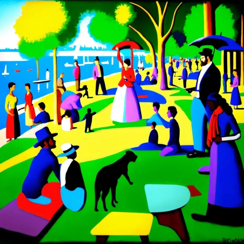 Prompt: repaint the "sunday on la grande jatte" painting with 21 century people.