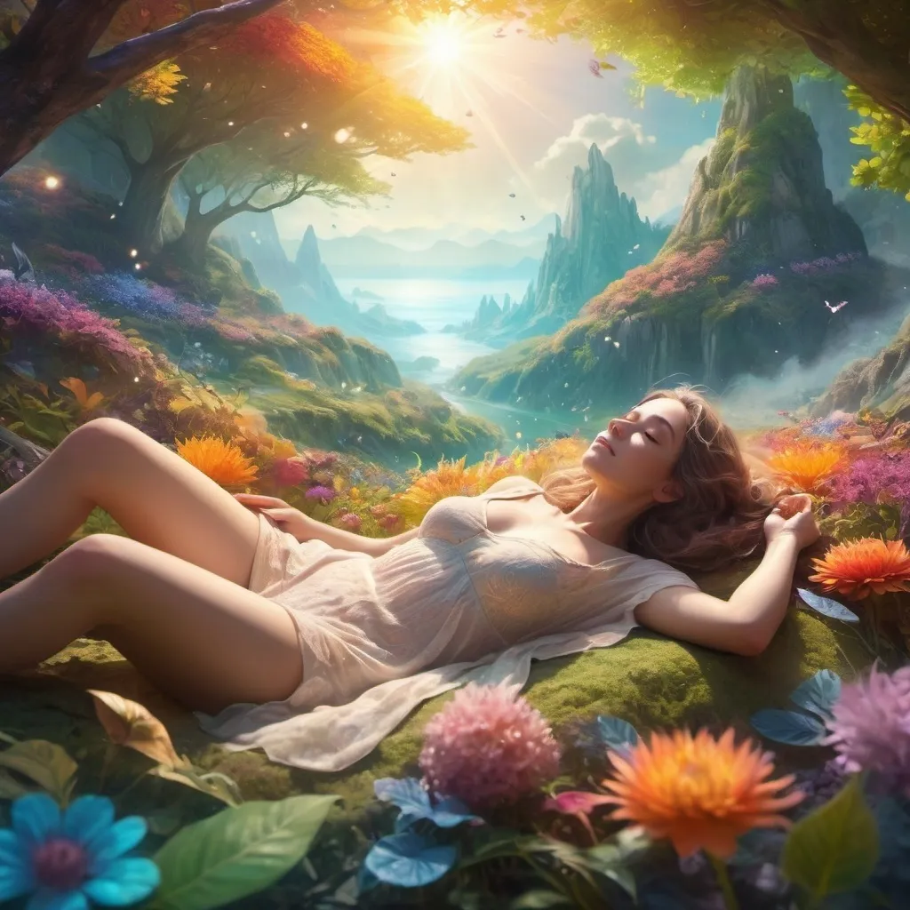 Prompt: fantasy image of a person relaxing lying on their back