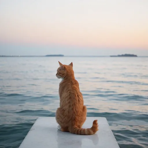 Prompt: cat paris ocean minimal romance