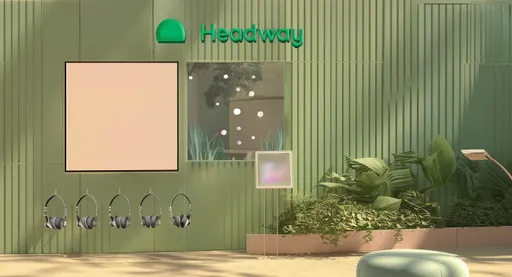 Prompt: move closer to the right side screen, and move camera perspective to here to be facing the interactive screen here ,and show how users can click the floor standing touchscreen to then see projection mapping appear in the mirrored screen in front of them