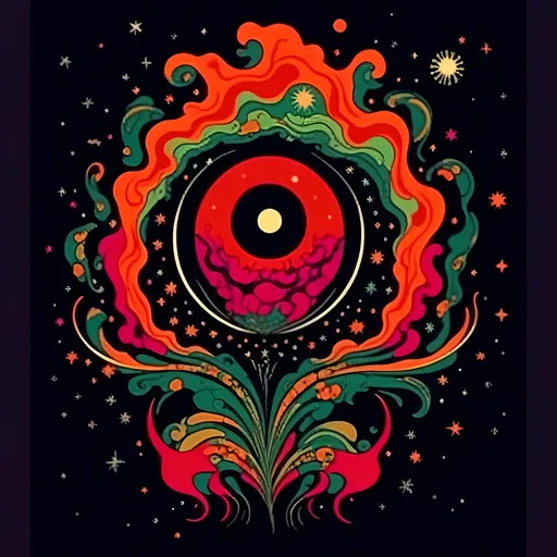 Prompt: <mymodel>Psychedelic illustration of the creation of the universe, stars and planets forming, vibrant colors, swirling nebula, galaxies coming into existence, with a Orbiting Phoenix high-quality, surreal, cosmic, vibrant colors, swirling patterns, detailed celestial bodies, psychedelic lighting