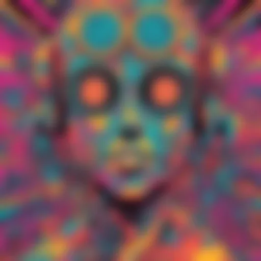 Prompt: <mymodel>Psychedelic illustration of Robot, in vibrant multi colors, with high-quality, surreal computer, cosmic  computer code, vibrant multi colors, swirling patterns, detailed, psychedelic lighting