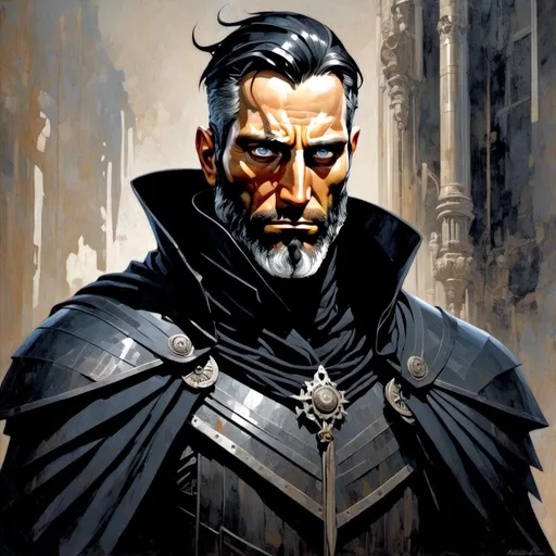 Prompt: <mymodel> Detailed Neo-Noir illustration of a tall, large, depressed human D&D Echo Knight soldier, sunken eyes, black, graying hair, mature look, surrealism, dramatic lighting, character design, detailed eyes, professional, dramatic lighting, mature, no armor, full dramatic color range, high quality, surrealism, detailed eyes, professional