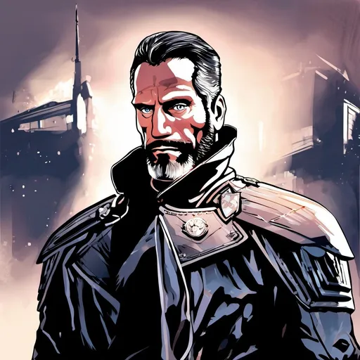Prompt: Detailed Neo-Noir illustration of a tall, large, depressed human Echo Knight soldier with sunken eyes, black, graying hair, mature look, mature, surrealism, deep shadows, dramatic lighting, no armor, character design, Disco Elysium, surrealism, neo-noir, deep shadows, detailed eyes, professional, dramatic lighting