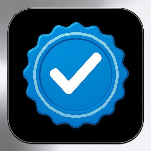 Prompt: This is a digital graphic image featuring a blue, scalloped-edged circular badge with a white checkmark in the center. The badge has a wavy, ruffled border, resembling a rosette or seal. The checkmark is a simple, thick, white line with a slight angle, pointing downwards to the right. The blue background of the badge is solid and vibrant, creating a strong contrast with the white checkmark. The image has a clean, modern, and minimalist design, with no additional textures or patterns. The background of the image is entirely black, making the blue badge and white checkmark stand out prominently. The graphic is centered in the image, and there are no other objects, people, or text present. The overall style is flat and vector-based, commonly used in digital interfaces and icons. The image has a smooth, polished look with crisp edges and a clear, uncluttered presentation.