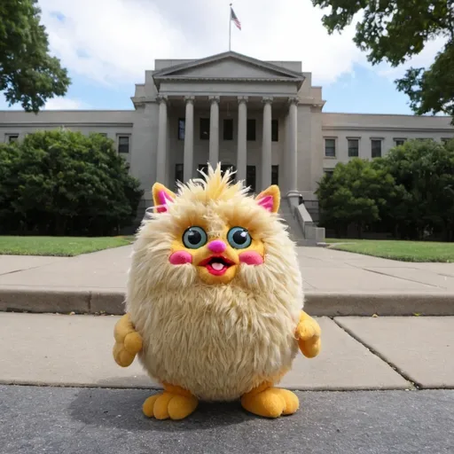 Prompt: furbie in front of HHS building

