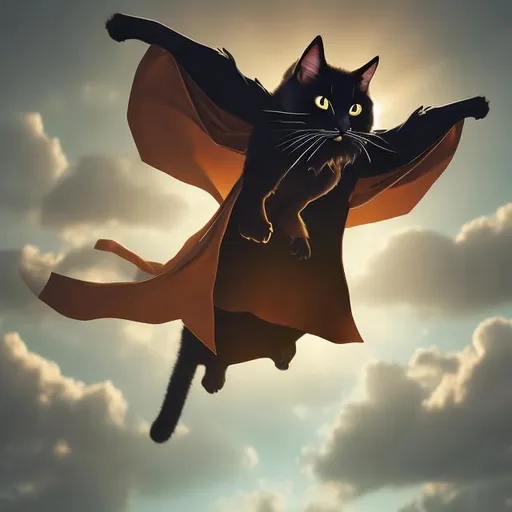 Prompt: A flying cat with a shiny cloak