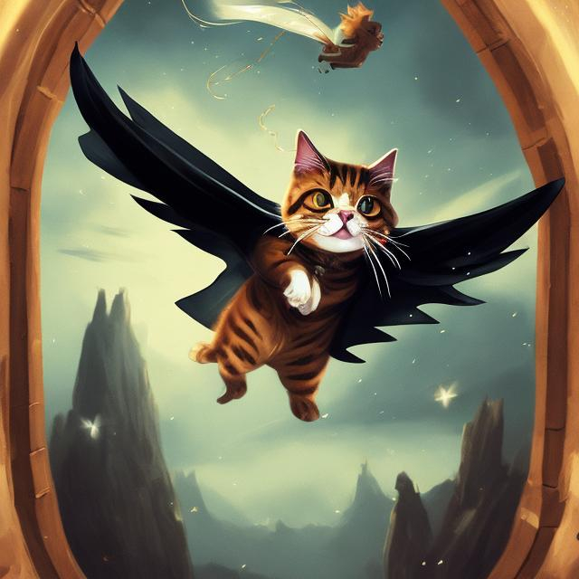 Prompt: A flying cat with a shiny cloak