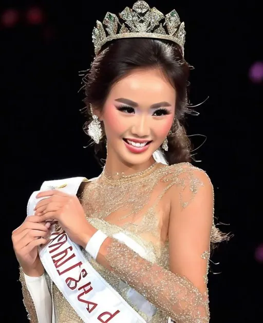 Prompt: The winner miss grand International with and beautiful gown on the stage with miss grand International2023 crown 