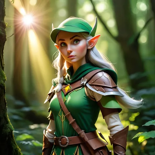 Prompt: Elf ranger in a mystical forest around sunlight