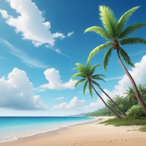 Prompt: tropical beach beautiful sky background art slightly realistic