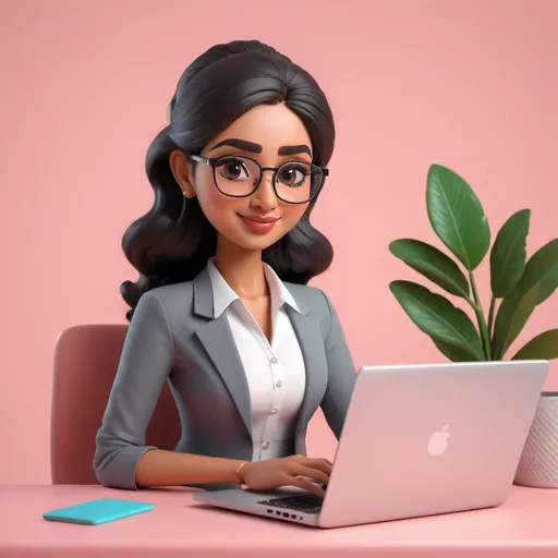 Prompt: professional south asian lady working on a laptop in soft 3d cute style
