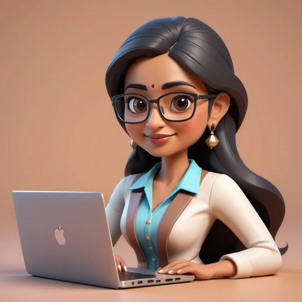 Prompt: professional Indian origin lady working on a laptop in soft 3d cute style
