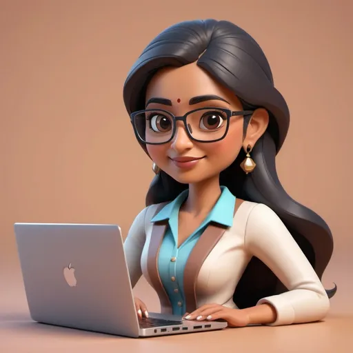 Prompt: professional Indian origin lady working on a laptop in soft 3d cute style
