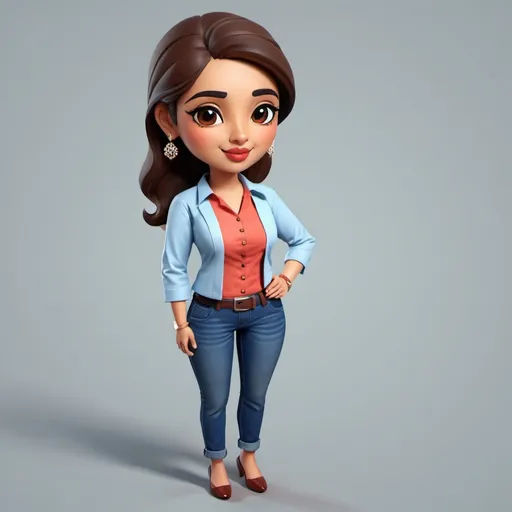 Prompt: 3D isometric cute illustration South asian professional working woman wearing kurti and jeans