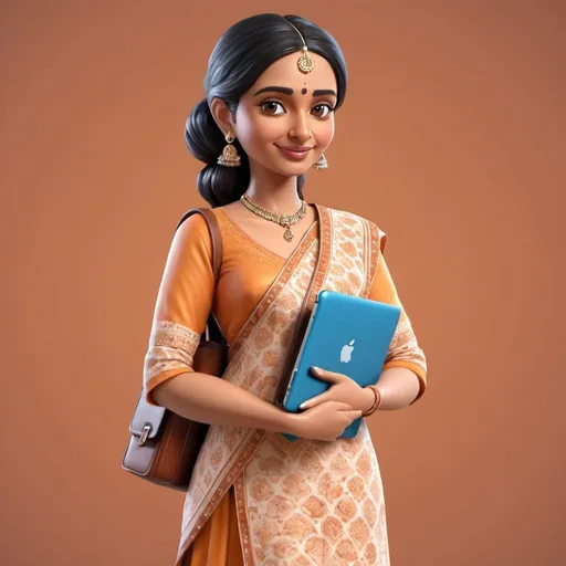 Prompt: a cute soft 3D illustration of Indian woman in kurta salwar carrying a laptop bag on her shoulder