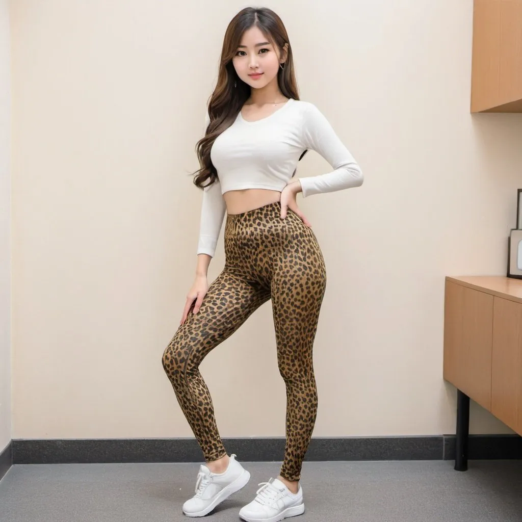 asian girl wearing leopard legging