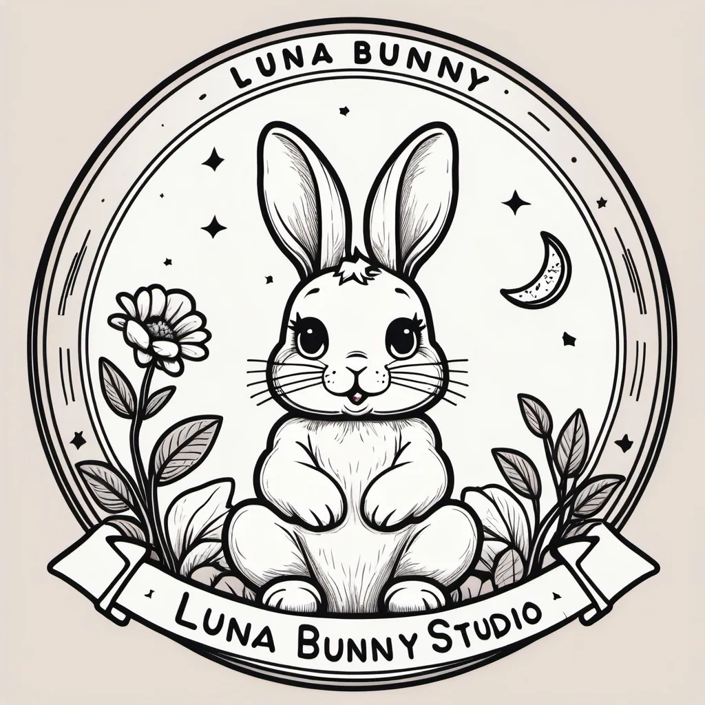 Prompt: Cute bunny line art logo including the words "Luna Bunny Studio"