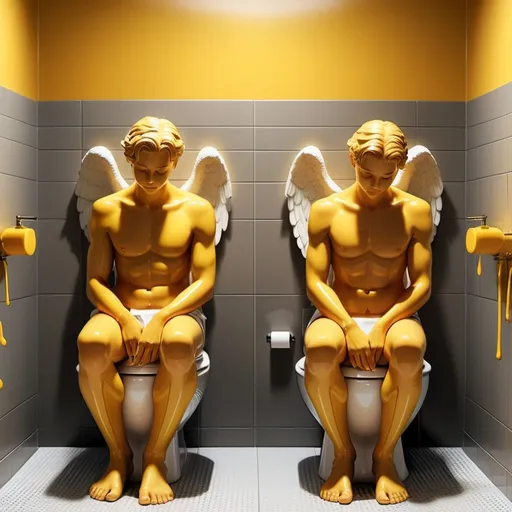 Prompt: Biblically accurate angels, Urine angels, angels that symbolize urine, photorealistic, multiple angels, dripping with urine, toilet aesthetic, gay aesthetic, queer, symmetrical faces