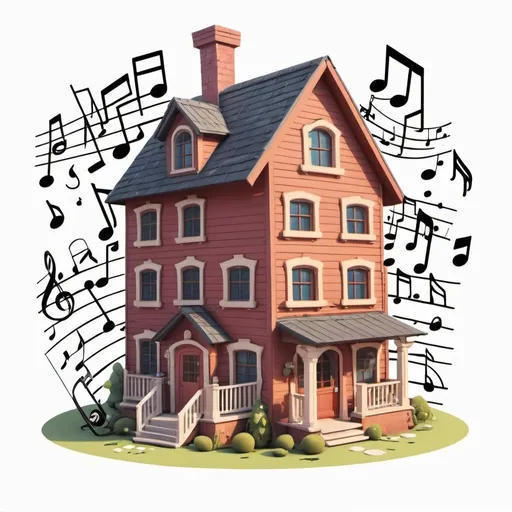 Prompt: Cartoon house surrounded by music notes