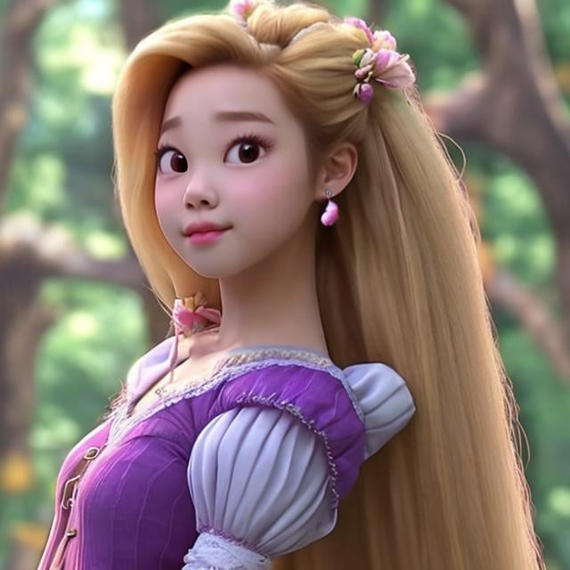 Prompt: park chaeyoung of blackpink as rapunzel