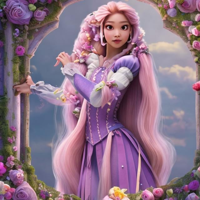 Prompt: rose of blackpink as rapunzel