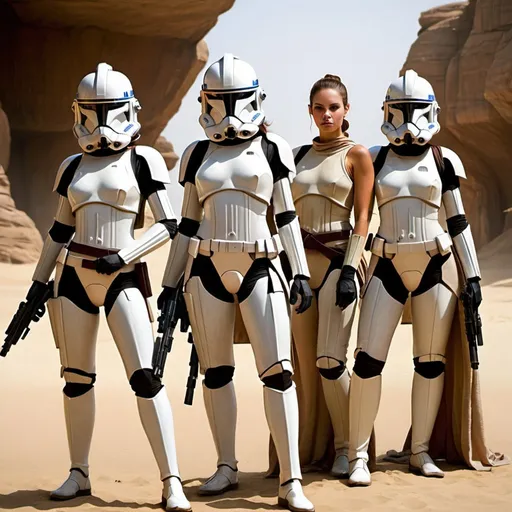 Prompt: star wars female clone troopers with female jedi

