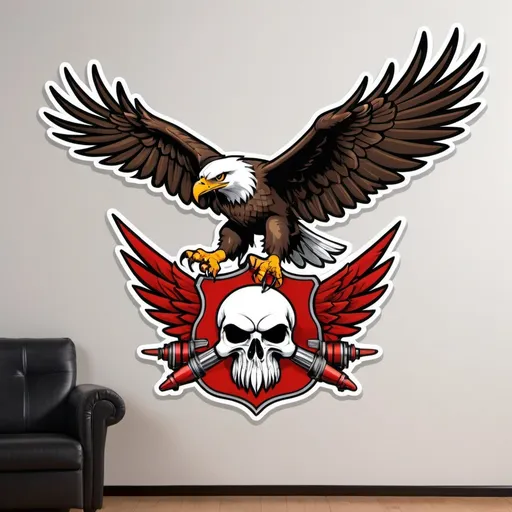 Prompt: badass eagle carrying bombs emblem decal for the side of a fighter jet flat art --chaos 30 